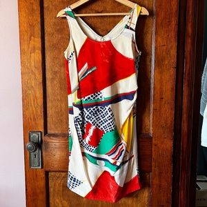 Zoologist by Charlotte Linton Silk Shift Dress Sleeveless Colorful Abstract